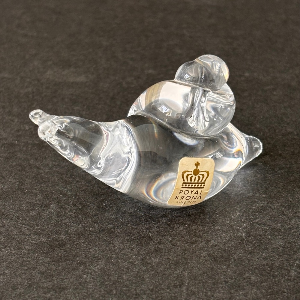 Royal Krona Sweden Snail Figurine Crystal Glass Signed Sculpture Mid Century Vtg